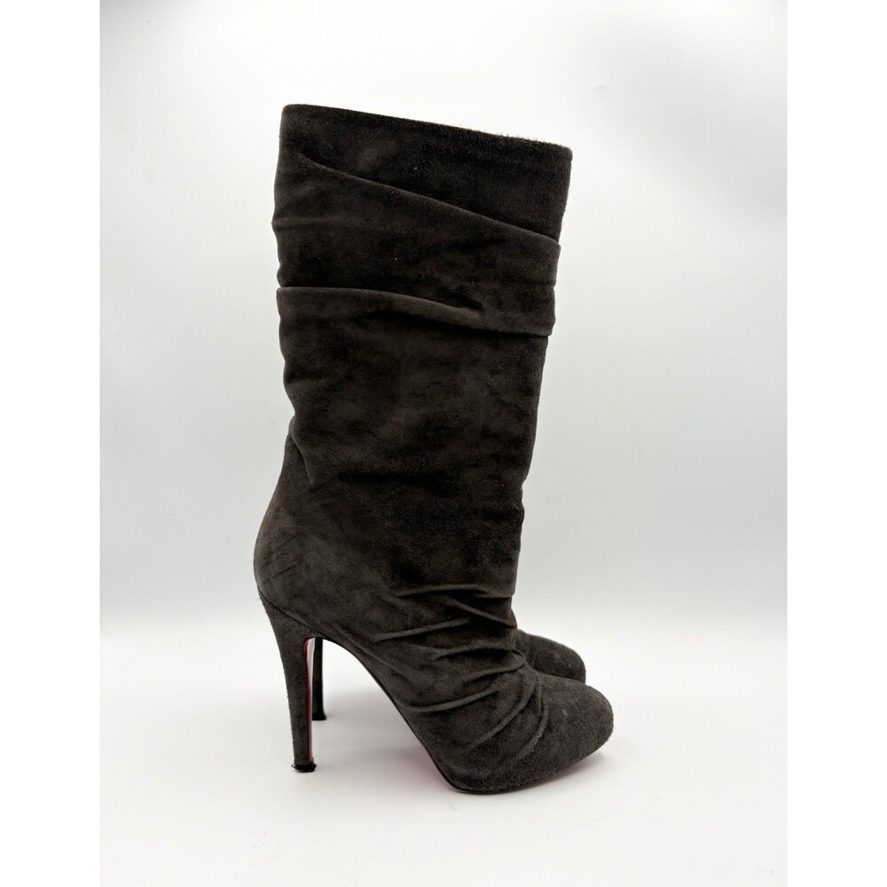 Christian Louboutin Brown Suede Slouchy Pilos Boots Mid Calf Sz EU 35